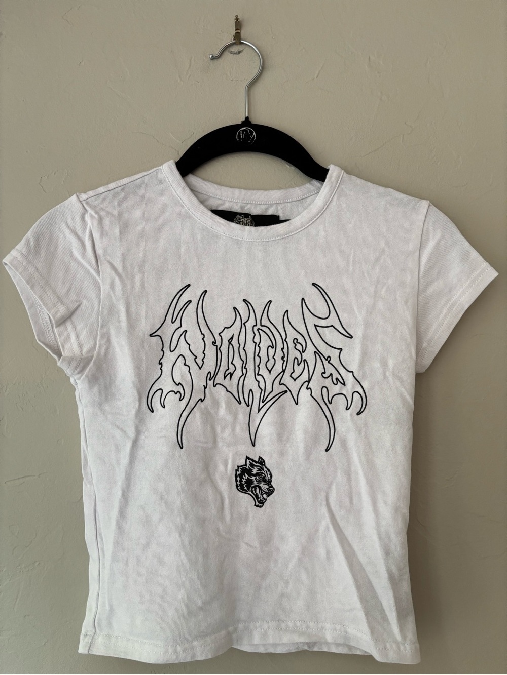 White Graphic Women’s Tee with Black Tribal Logo